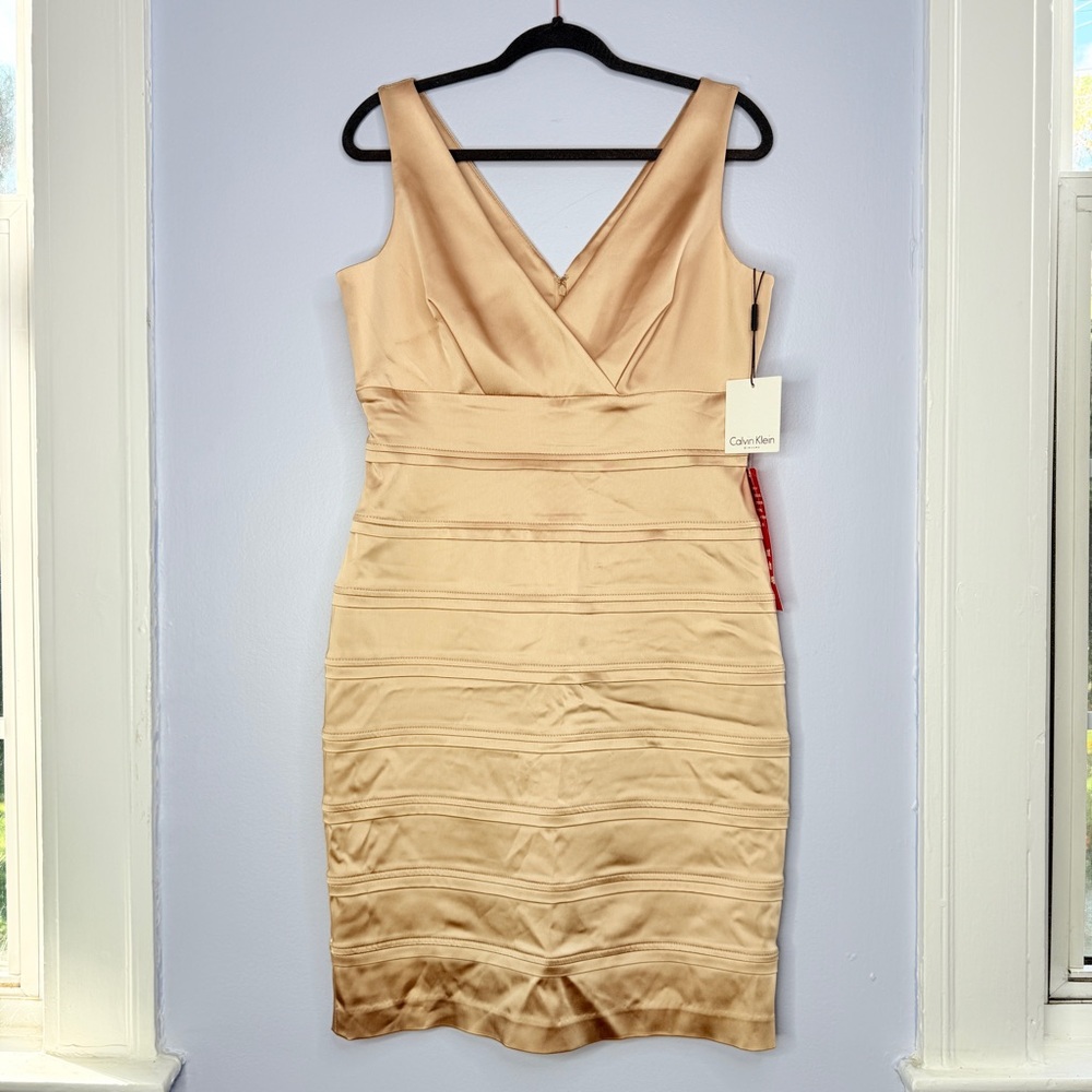 NWT! Calvin Klein satin champagne sleeveless short dress size 12